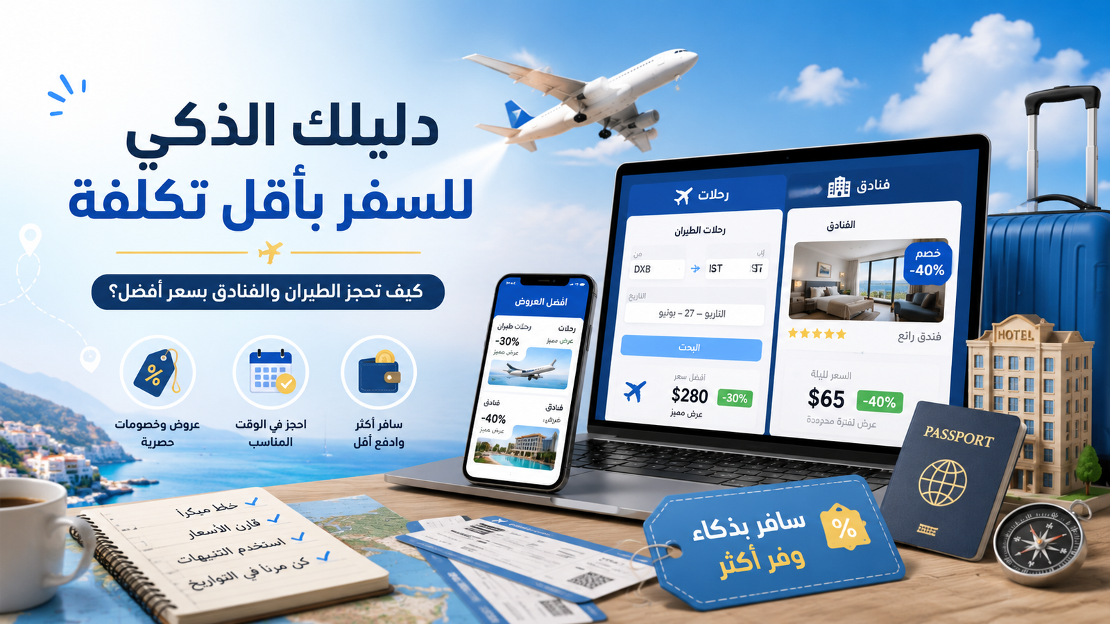 دليلك الذكي للسفر بأقل تكلفة كيف تحجز الطيران والفنادق بسعر أفضل؟